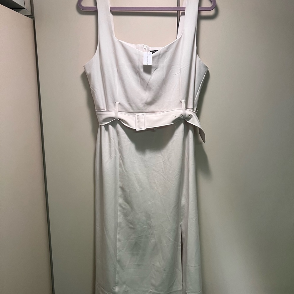 Elegant White Belted Dress